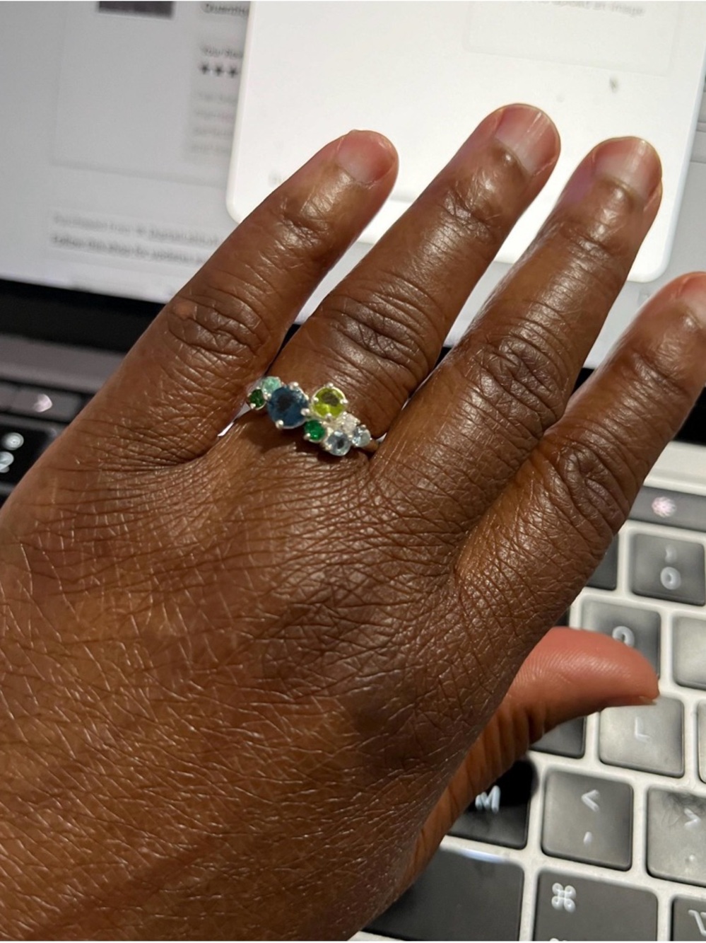 NIB Sterling Silver lab created Multi-Gem Green & Blue Ring size 7.5 never worn. - Picture 5 of 6